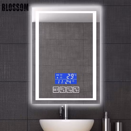 LED Defogger Lighted Smart Bluetooth Bathroom Mirror with Digital Clock