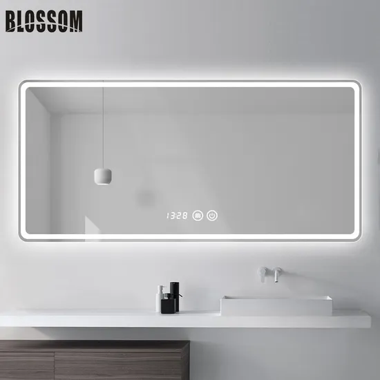 LED Defogger Lighted Smart Bluetooth Bathroom Mirror with Digital Clock