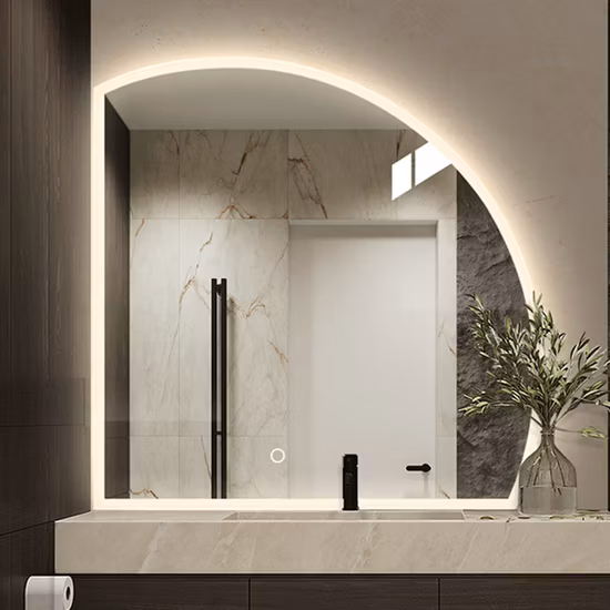 Touch Sensor Frameless Decorative Wall Mounted Smart Bathroom Half Moon Mirror with LED Light and Bluetooth